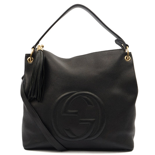 Gucci Shoulder Bag Soho Hobo in Black, Leather — Front View