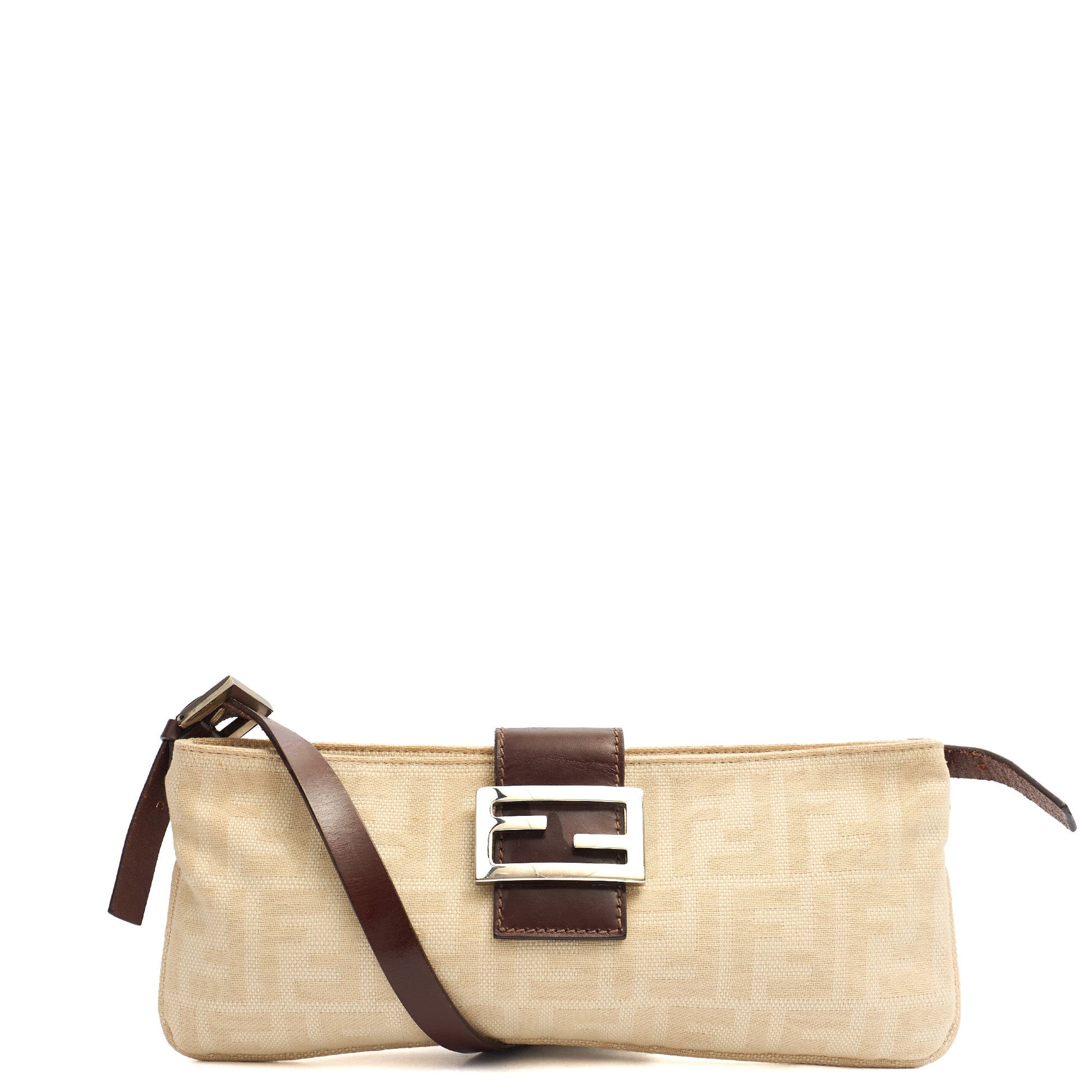 Fendi Shoulder Bag Baguette - Mini in Zucca FF, Canvas — Front View