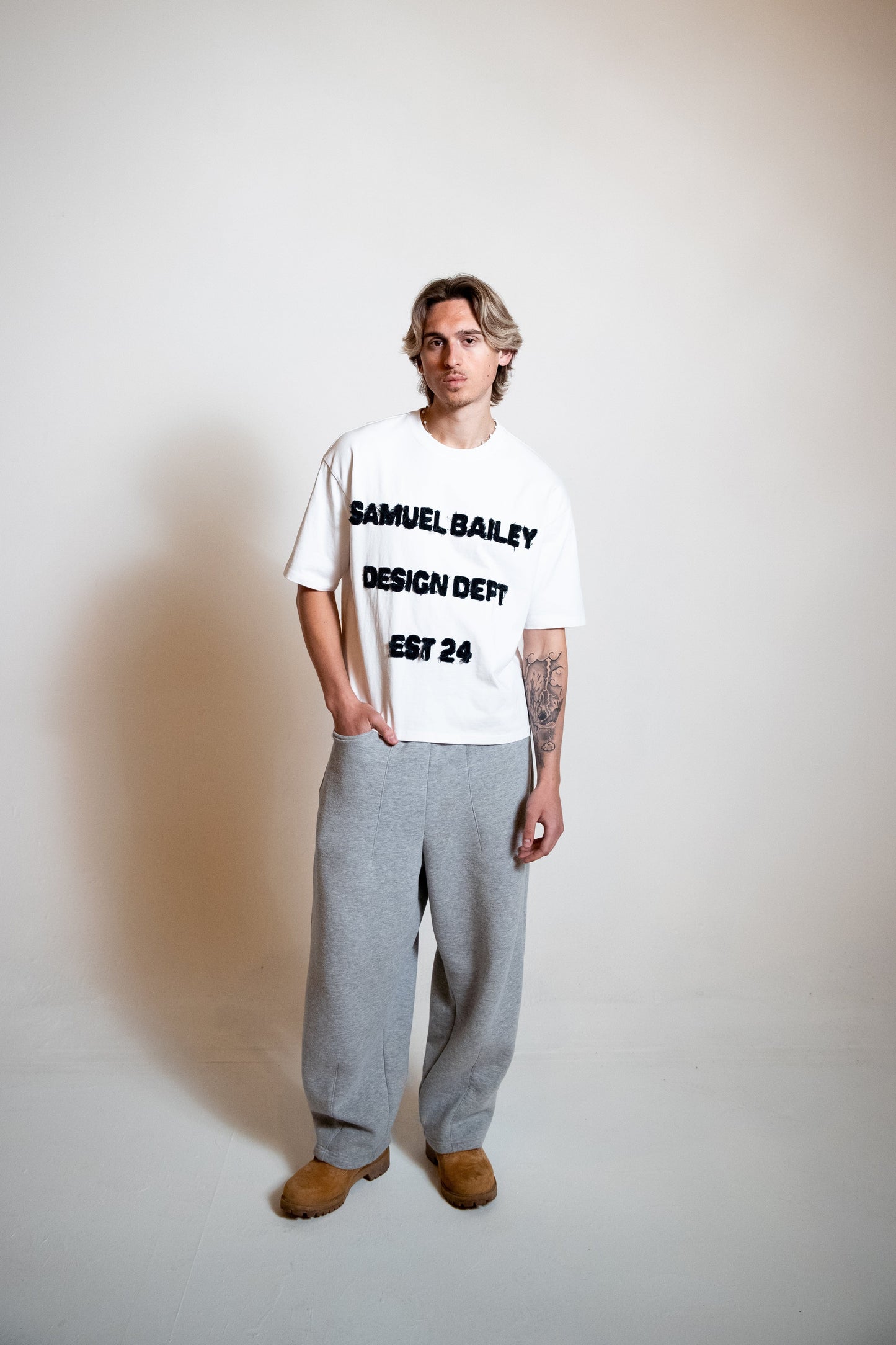 Samuel Bailey White Design Dept Tee — S — Back View