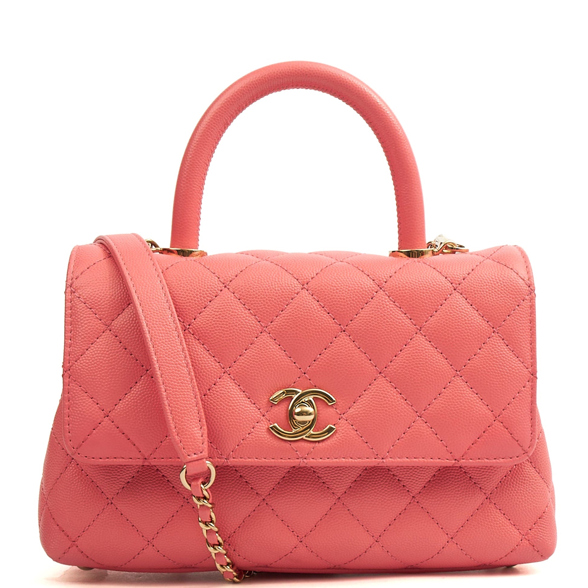 Chanel Top Handle Coco Top Handle in Pink, Caviar Leather — Front View