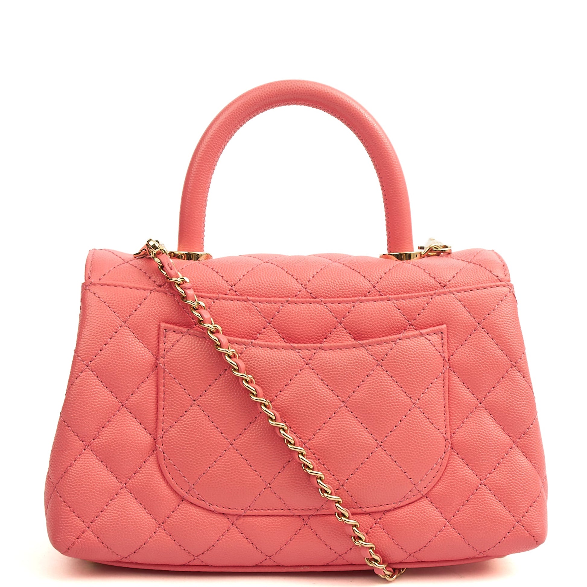Chanel Top Handle Coco Top Handle in Pink, Caviar Leather — Top View