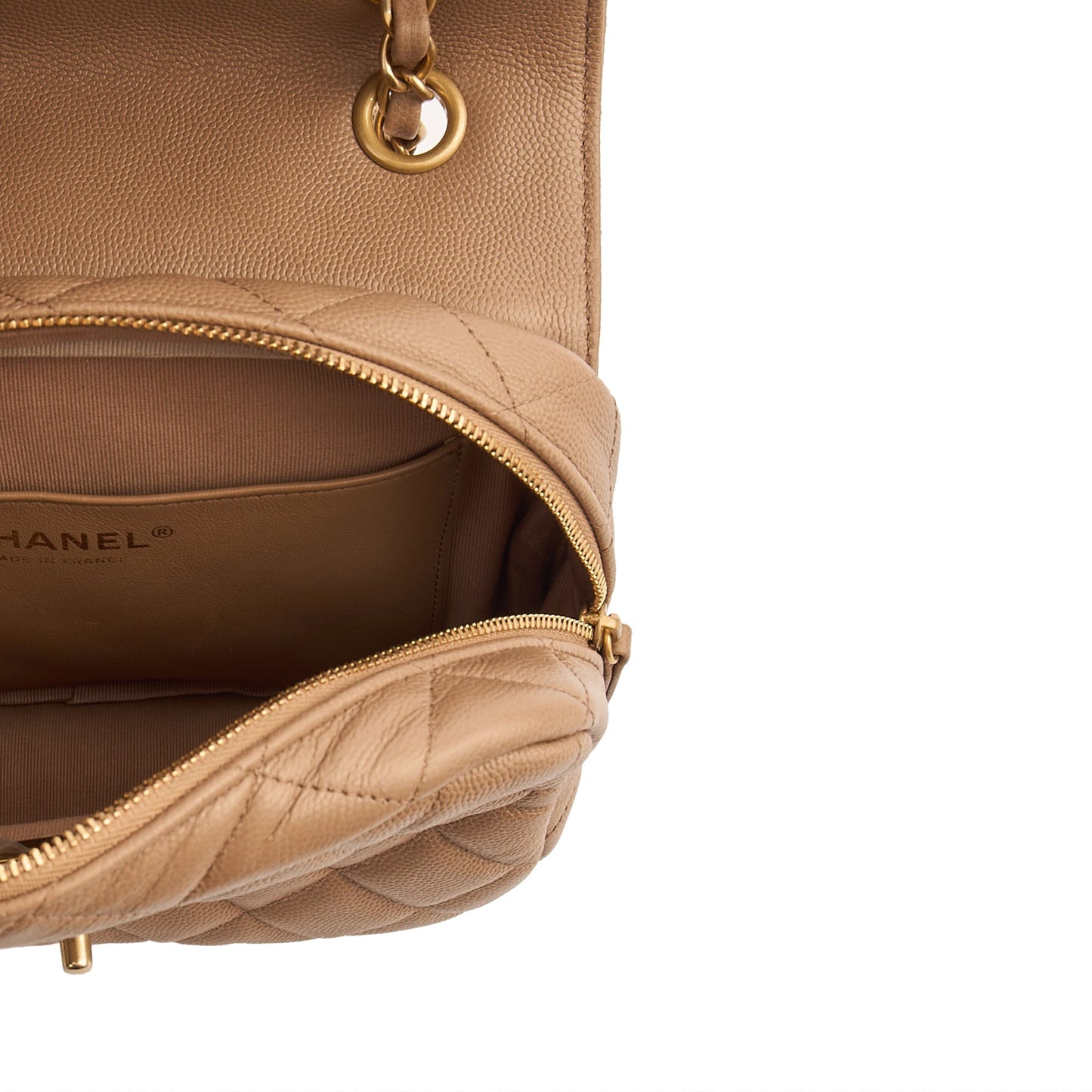 Chanel Flap Bag in Neutral, Caviar Leather — Alternate View 18