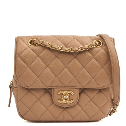 Chanel Flap Bag in Neutral, Caviar Leather — Front View