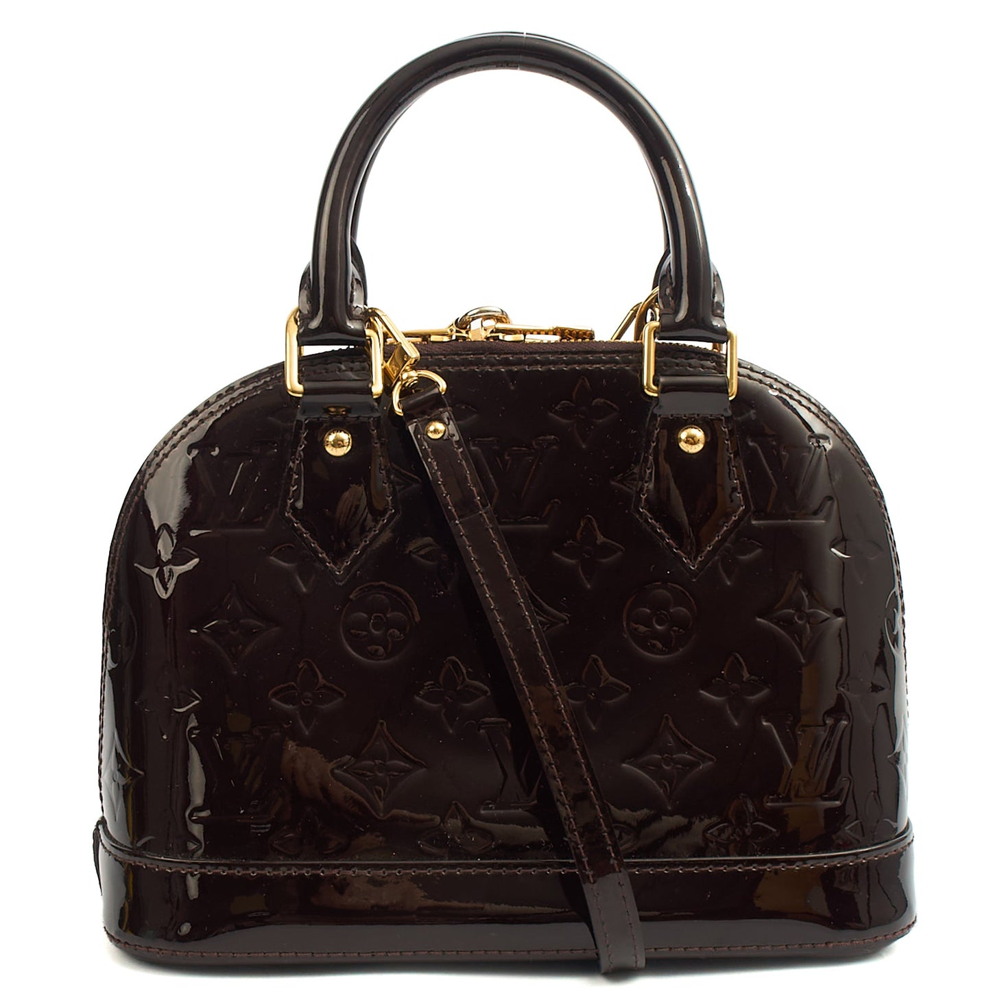 Louis Vuitton Top Handle Alma BB in Amarante, Vernis — Back View