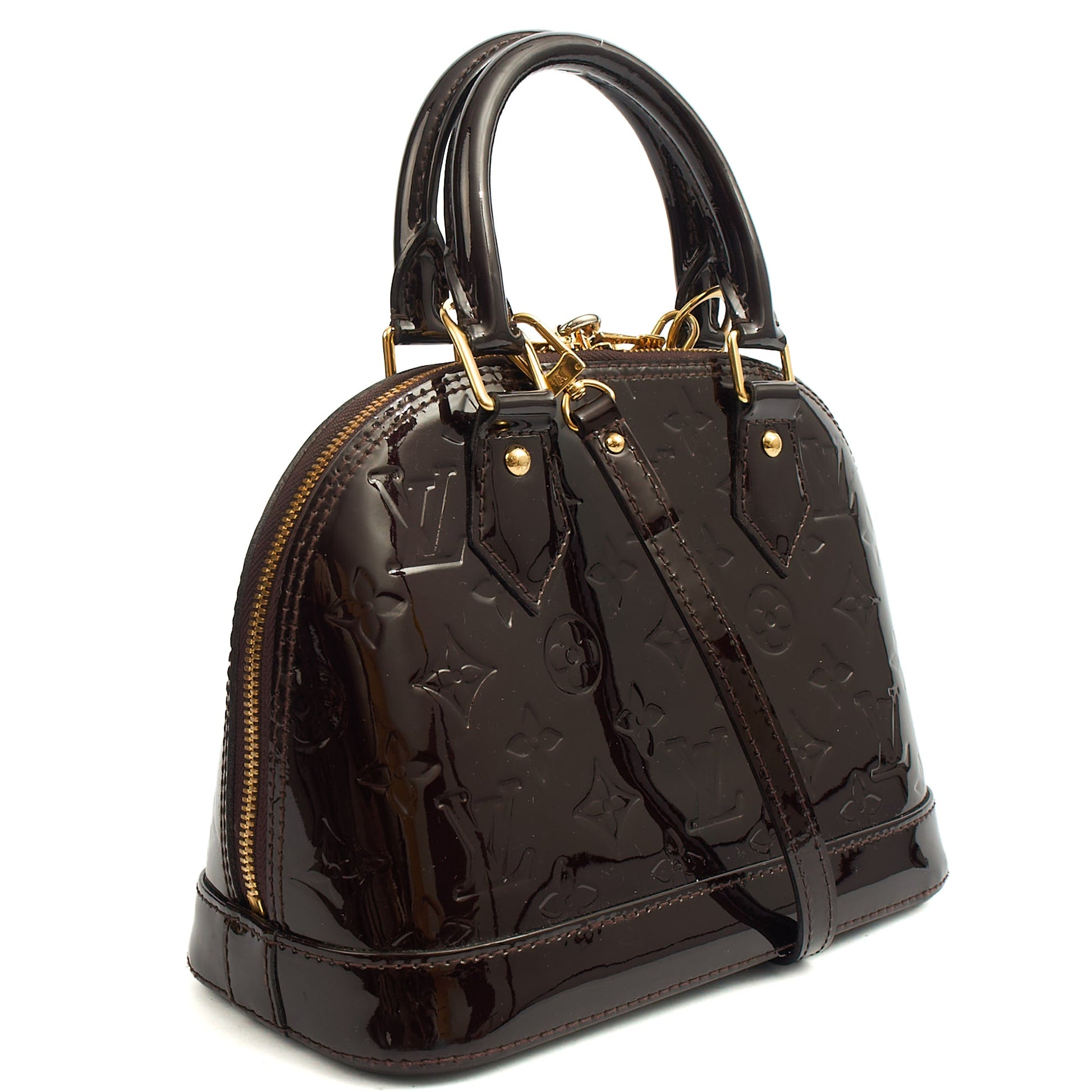Louis Vuitton Top Handle Alma BB in Amarante, Vernis — Side View