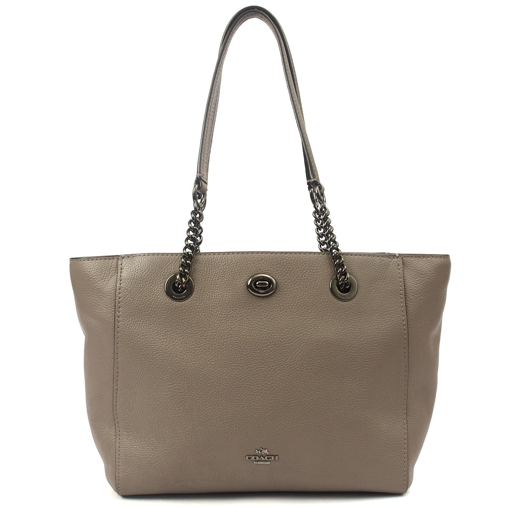 Coach Tote Turnlock Tote in Grey, Leather — Front View
