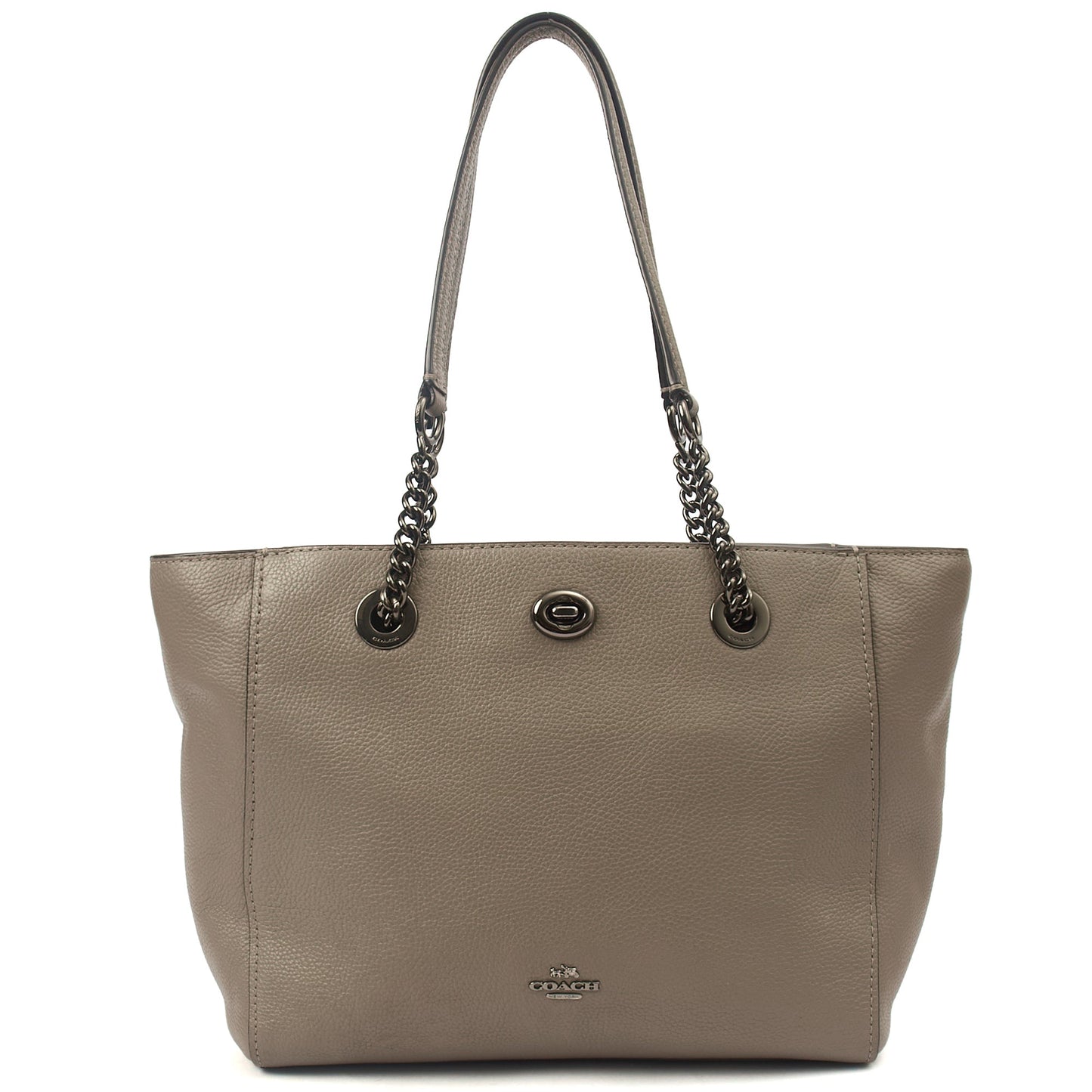 Coach Tote Turnlock Tote in Grey, Leather — Front View
