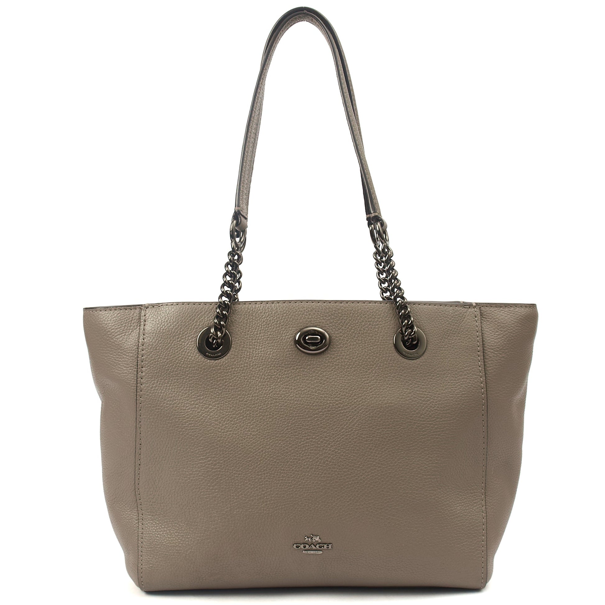 Coach Tote Turnlock Tote in Grey, Leather — Front View