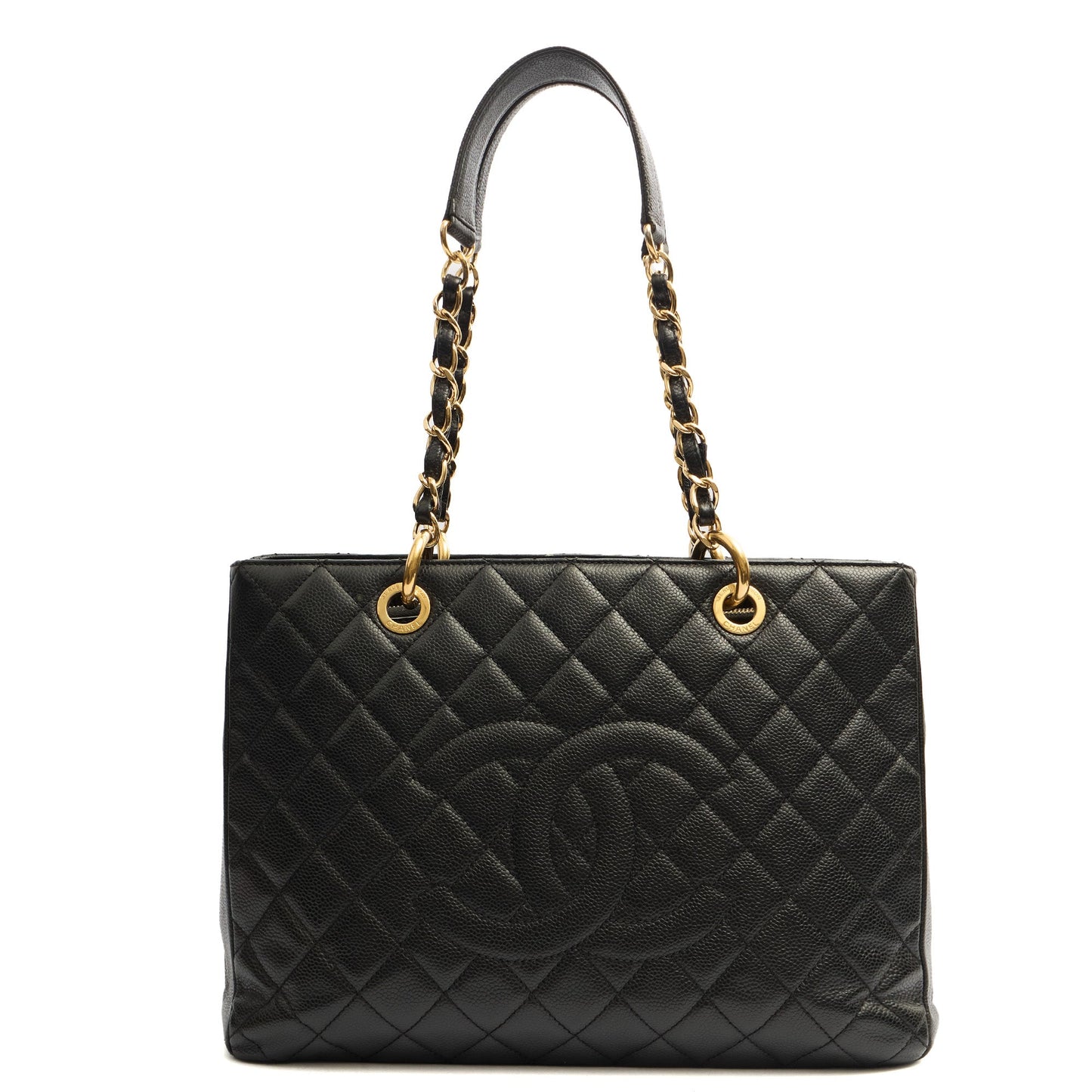 Chanel Tote Grand Shopping Tote in Black, Leather — Front View