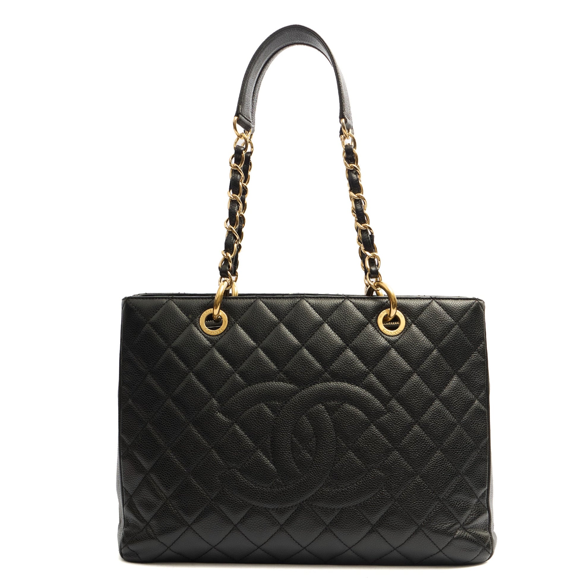 Chanel Tote Grand Shopping Tote in Black, Leather — Front View