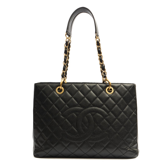 Chanel Tote Grand Shopping Tote in Black, Leather — Front View