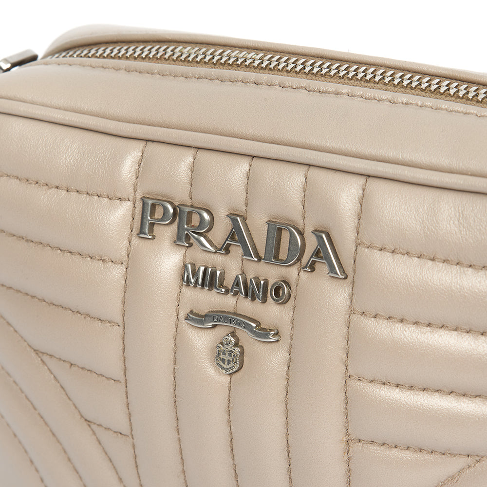 Prada Diagramme Wallet on Chain in Neutral, Leather — Lifestyle View