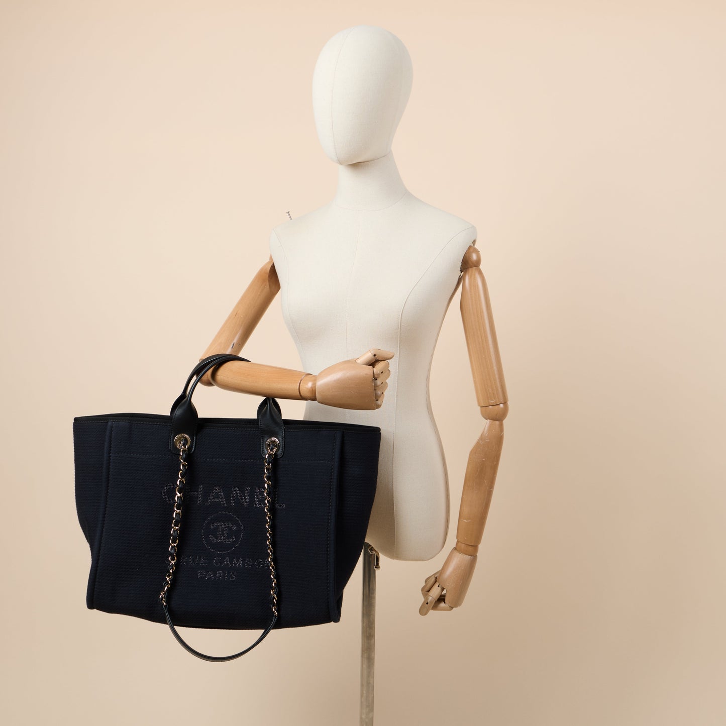 Chanel Tote Deauville Tote in Black, Canvas — Side View