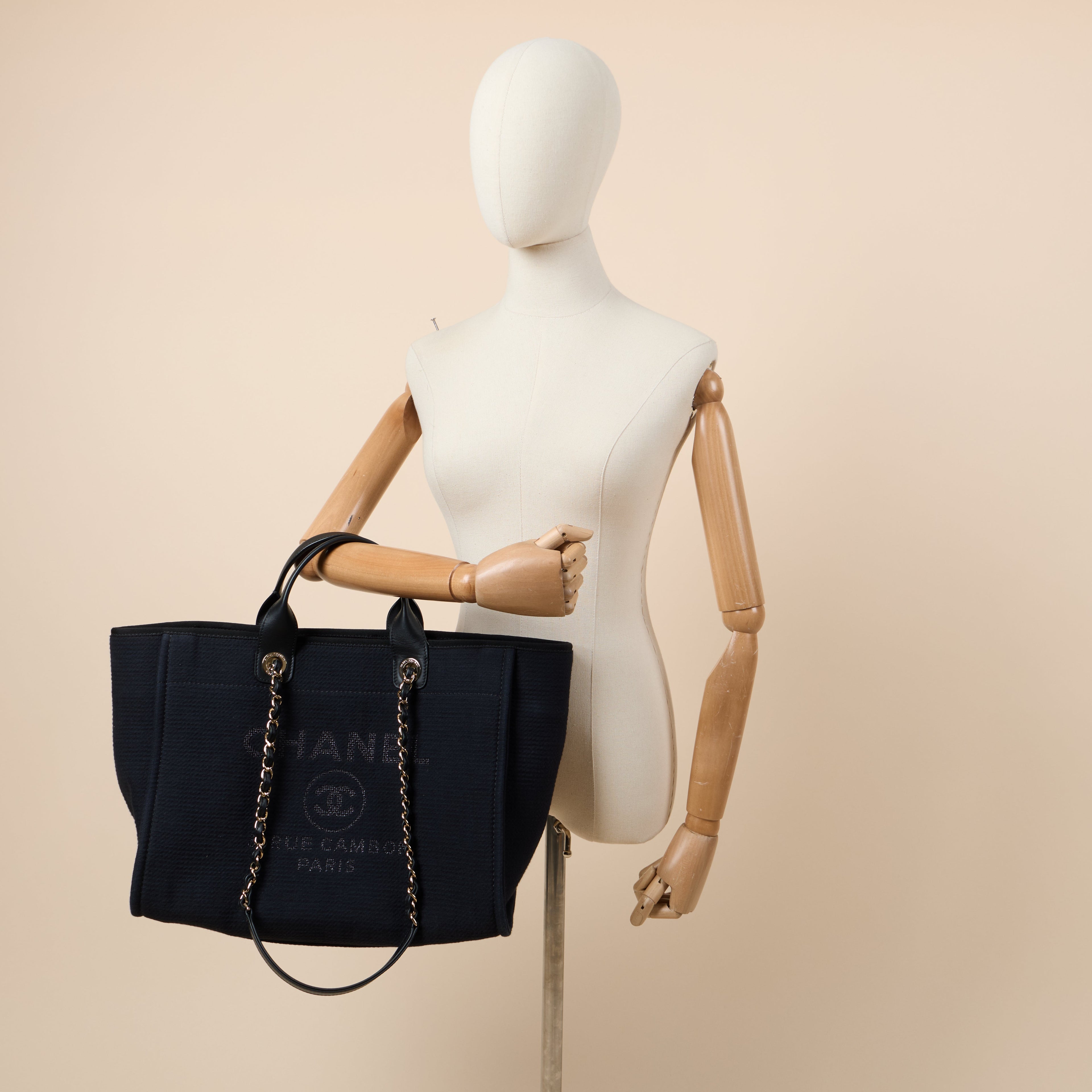 Chanel Tote Deauville Tote in Black, Canvas — Side View