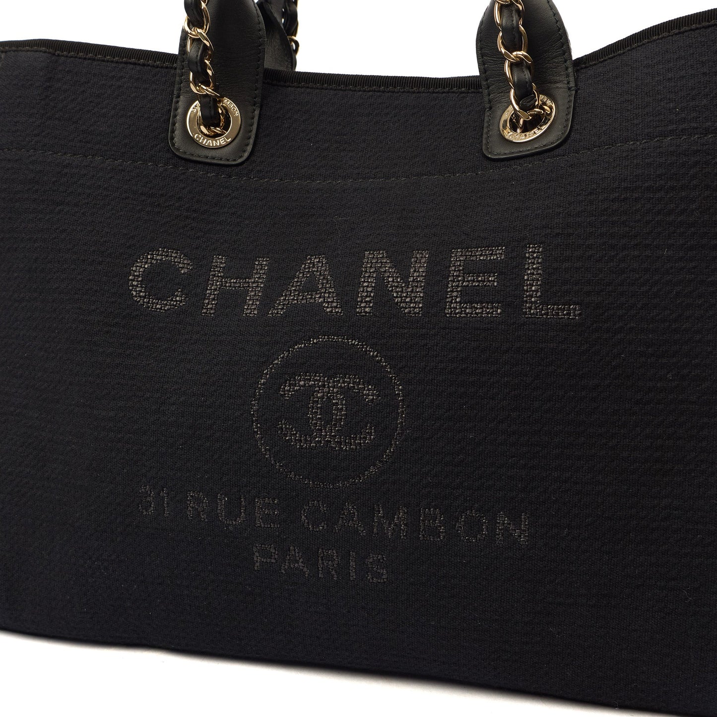 Chanel Tote Deauville Tote in Black, Canvas — Lifestyle View