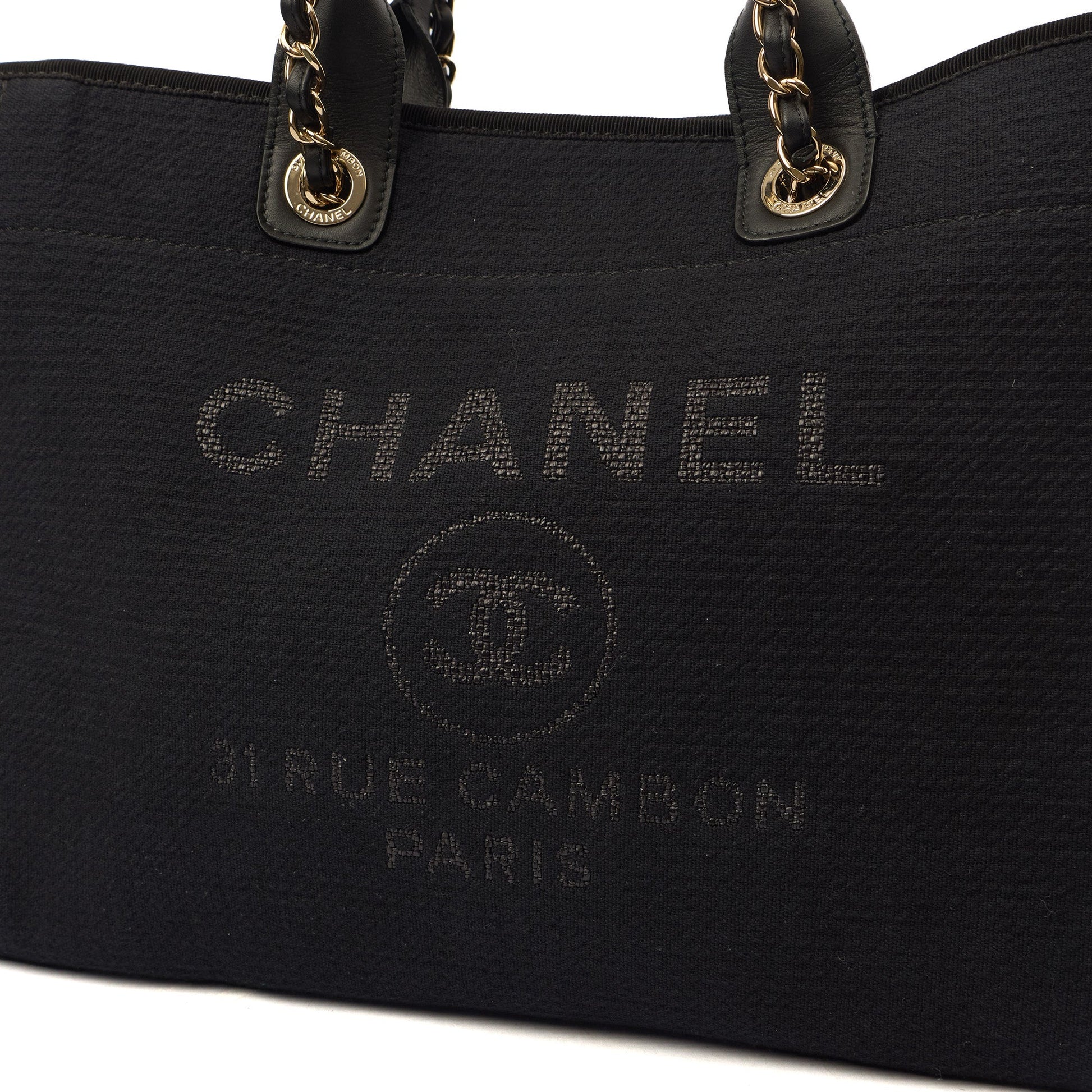 Chanel Tote Deauville Tote in Black, Canvas — Lifestyle View