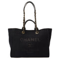 Chanel Tote Deauville Tote in Black, Canvas — Front View