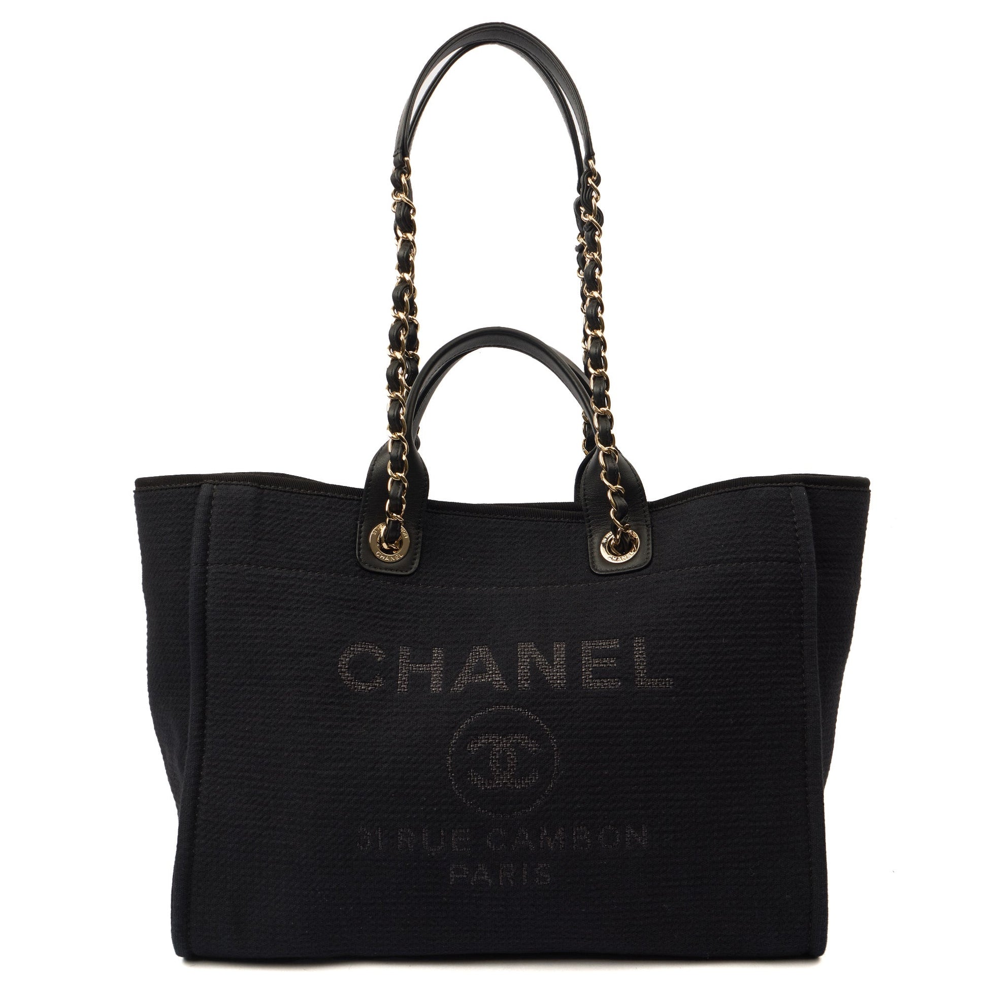 Chanel Tote Deauville Tote in Black, Canvas — Front View