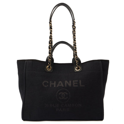 Chanel Tote Deauville Tote in Black, Canvas — Front View