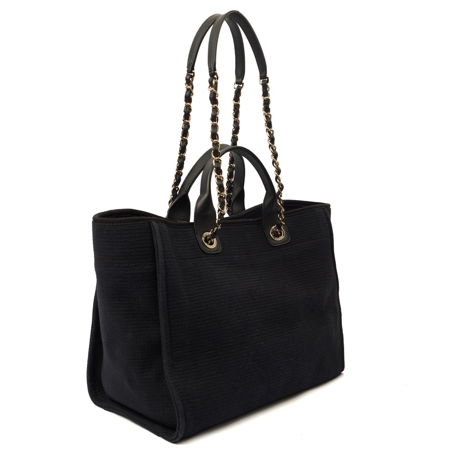 Chanel Tote Deauville Tote in Black, Canvas — Back View