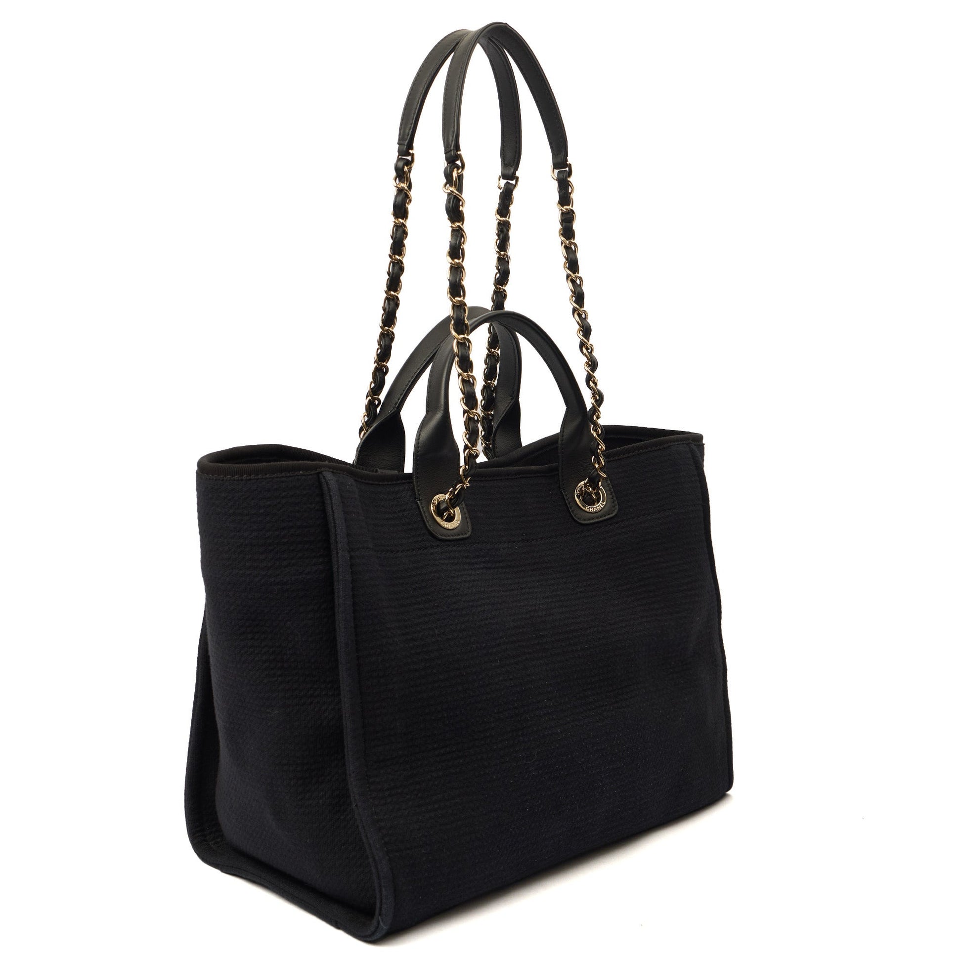 Chanel Tote Deauville Tote in Black, Canvas — Back View