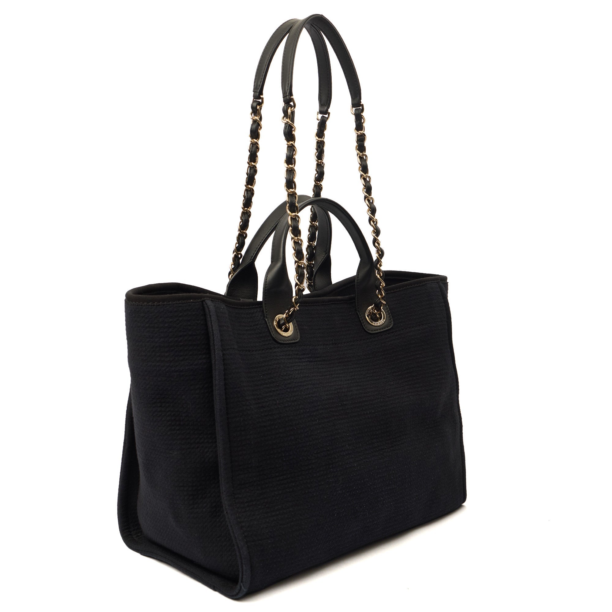 Chanel Tote Deauville Tote in Black, Canvas — Back View