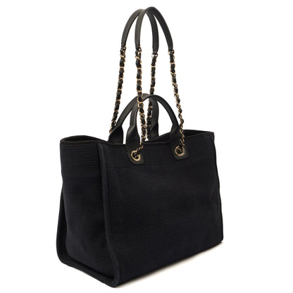 Chanel Tote Deauville Tote in Black, Canvas — Back View