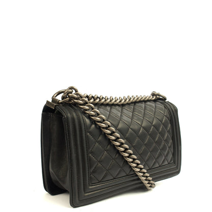 Chanel Shoulder Bag Boy - Medium in Black, Calfskin Leather — Back View