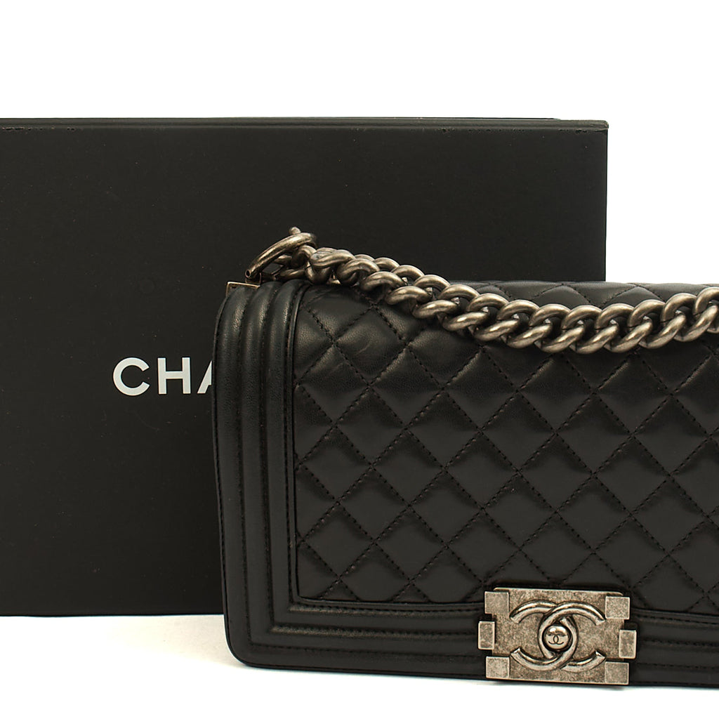 Chanel Shoulder Bag Boy - Medium in Black, Calfskin Leather — Side View
