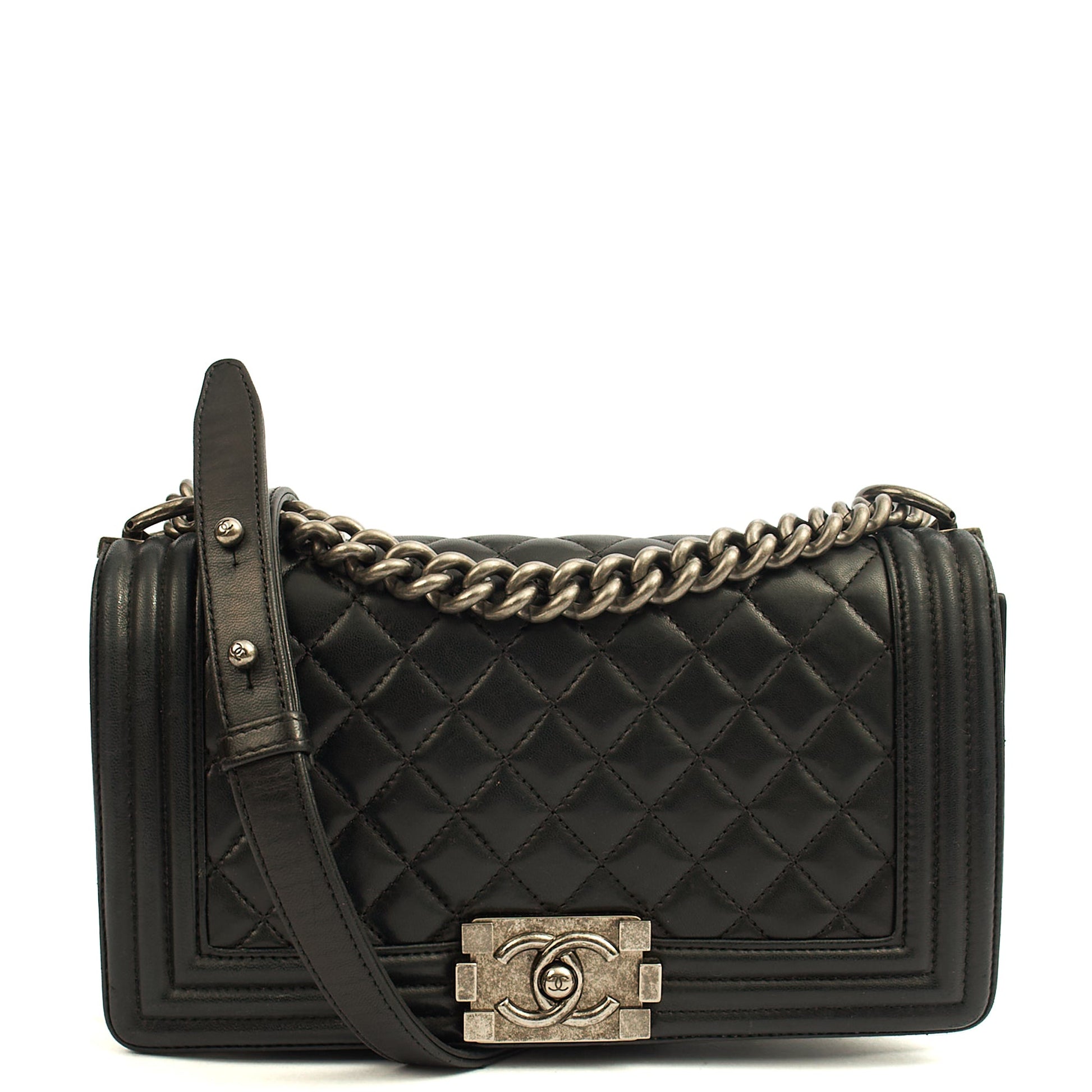 Chanel Shoulder Bag Boy - Medium in Black, Calfskin Leather — Front View