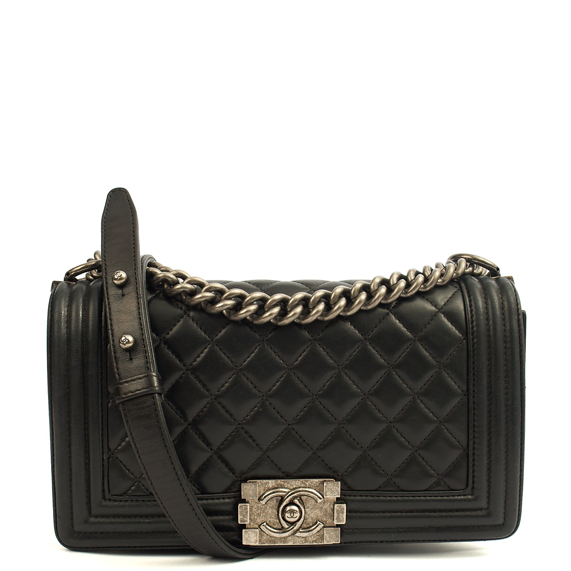 Chanel Shoulder Bag Boy - Medium in Black, Calfskin Leather — Front View