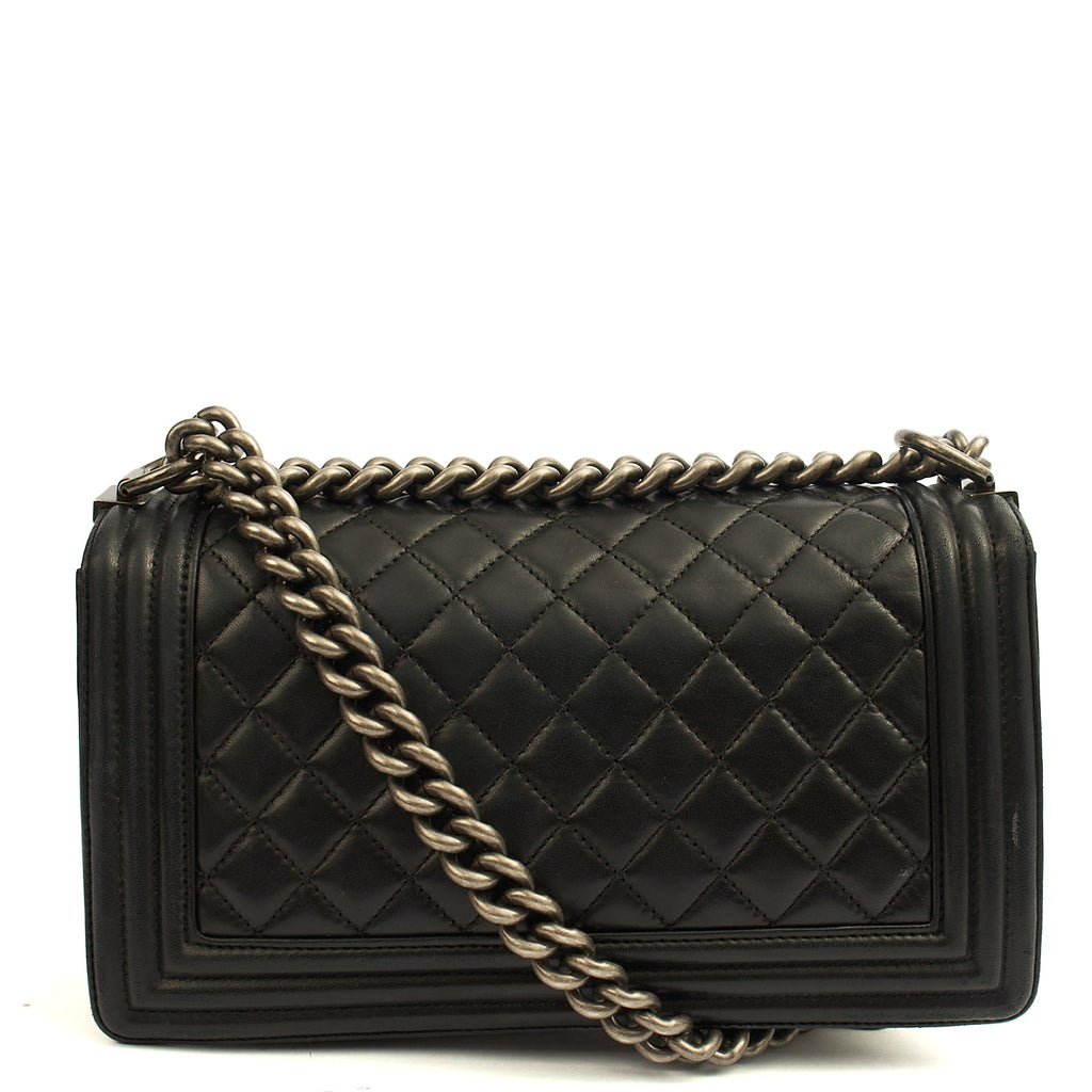 Chanel Shoulder Bag Boy - Medium in Black, Calfskin Leather — Top View