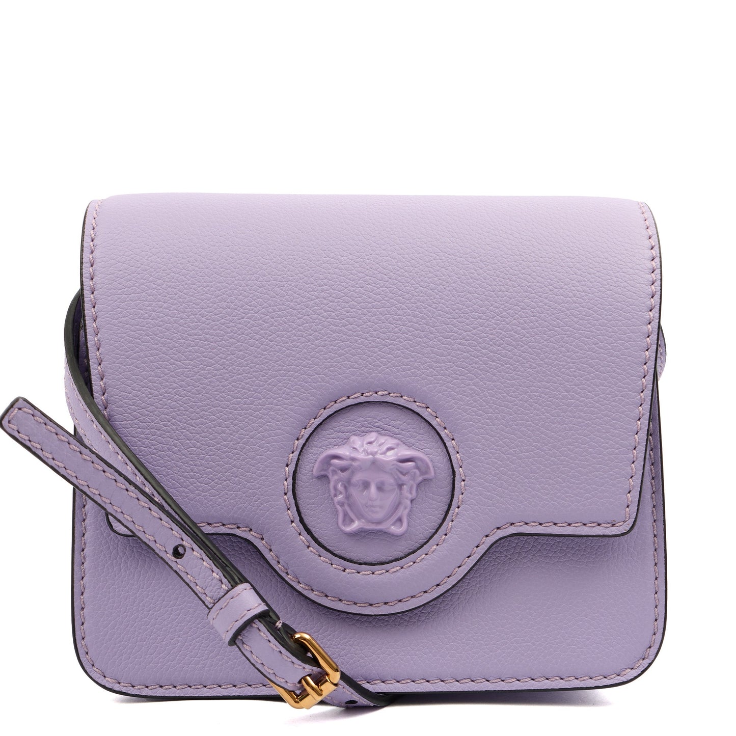 Versace Cross Body Shoulder Bag in Purple, Leather — Front View