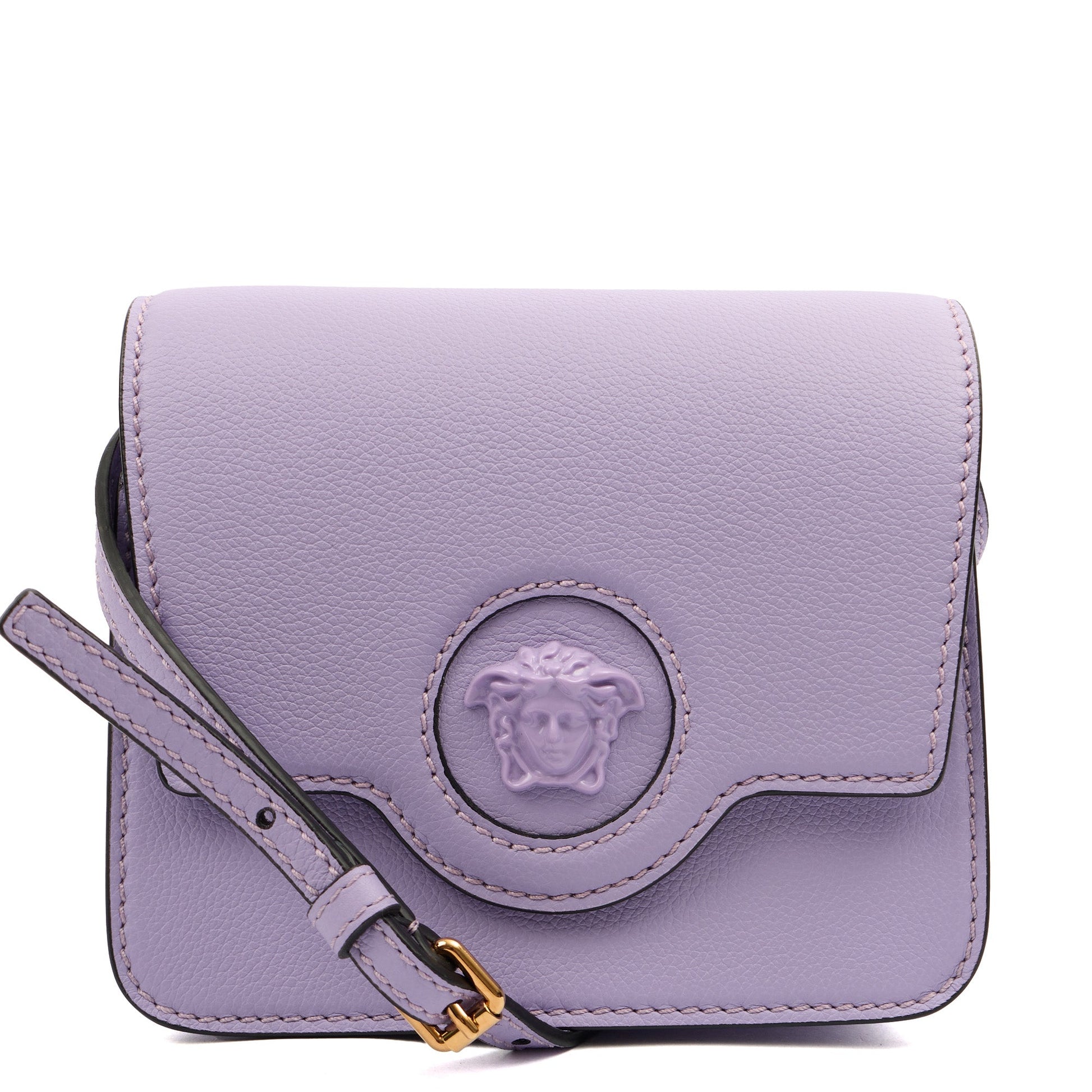 Versace Cross Body Shoulder Bag in Purple, Leather — Front View