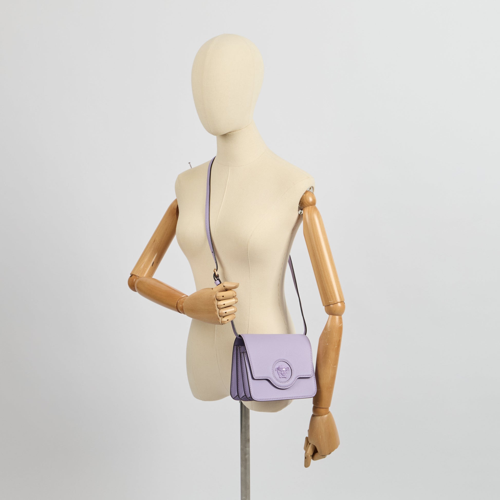 Versace Cross Body Shoulder Bag in Purple, Leather — Side View