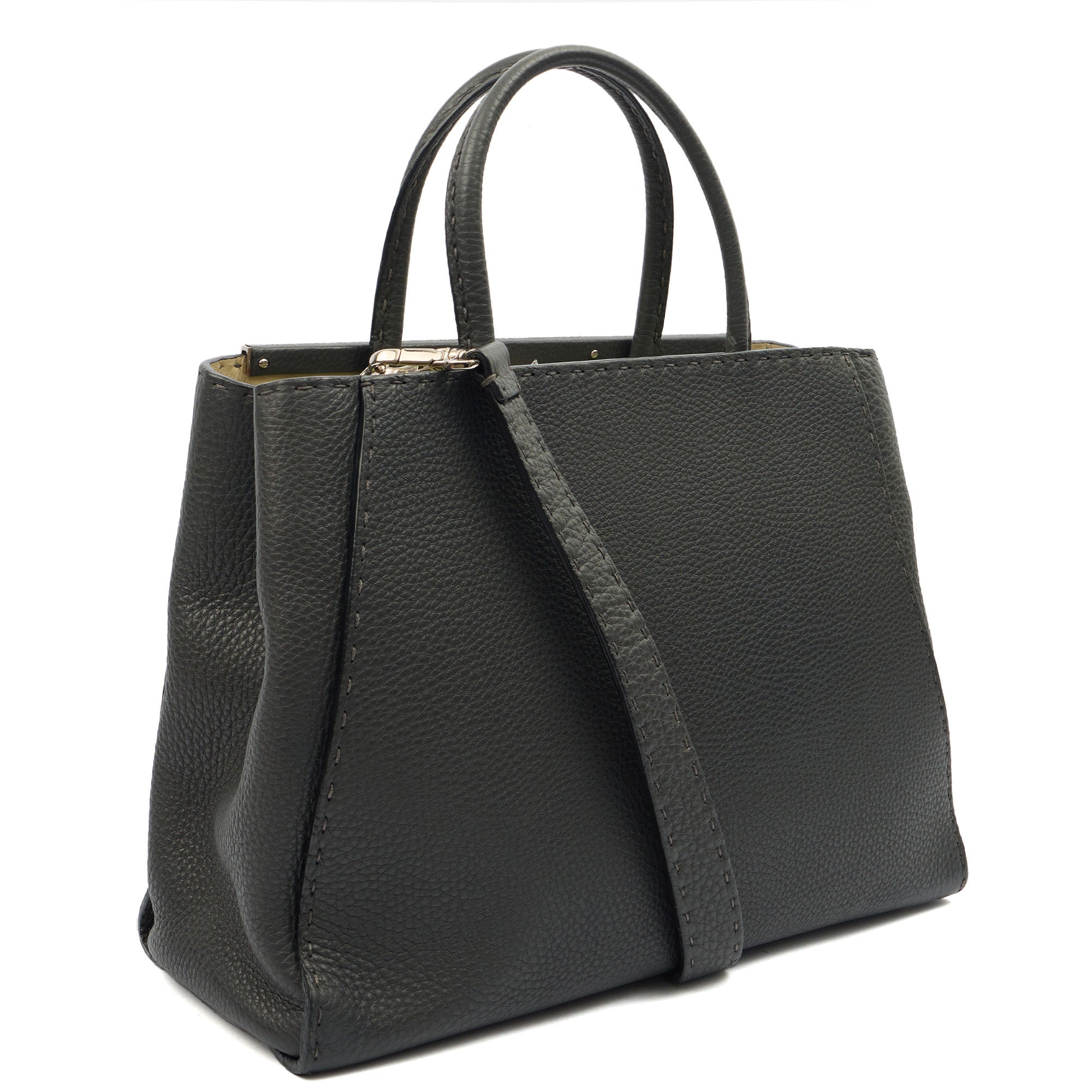 Fendi Tote Selleria Peekaboo in Grey, Leather — Side View