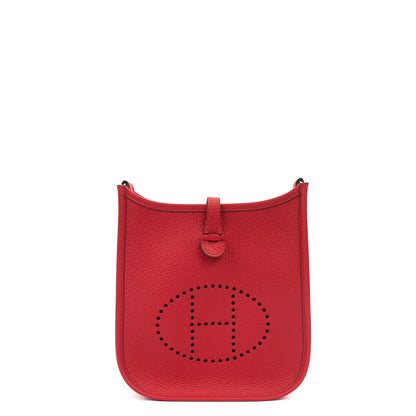 Hermes Cross Body Evelyne 16 in Rouge Radieux, Clemence Leather — Detail View