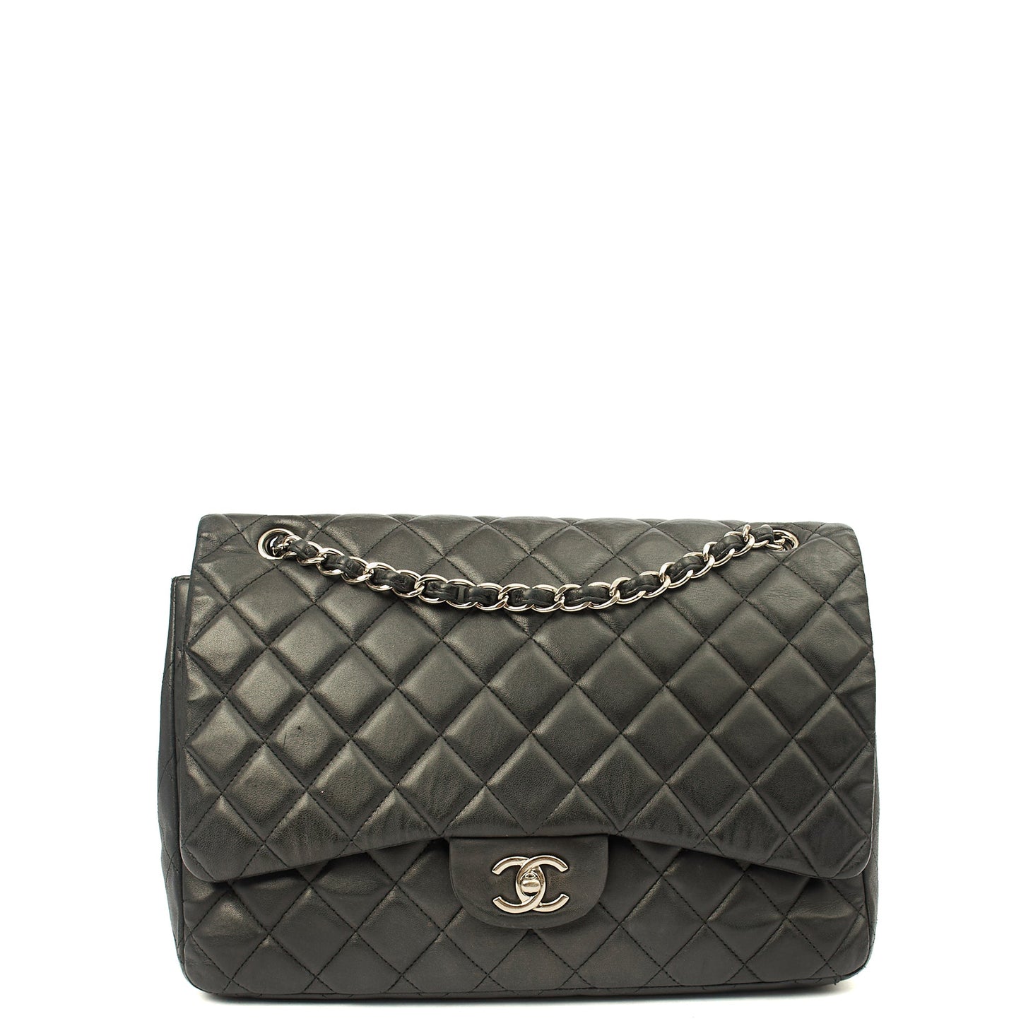 Chanel Shoulder Bag Classic Single Flap - Maxi in Black, Lambskin Leather — Front View