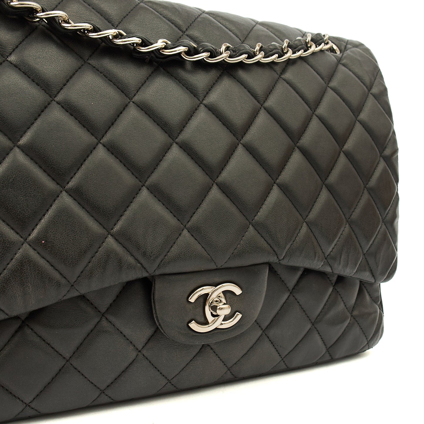 Chanel Shoulder Bag Classic Single Flap - Maxi in Black, Lambskin Leather — Lifestyle View
