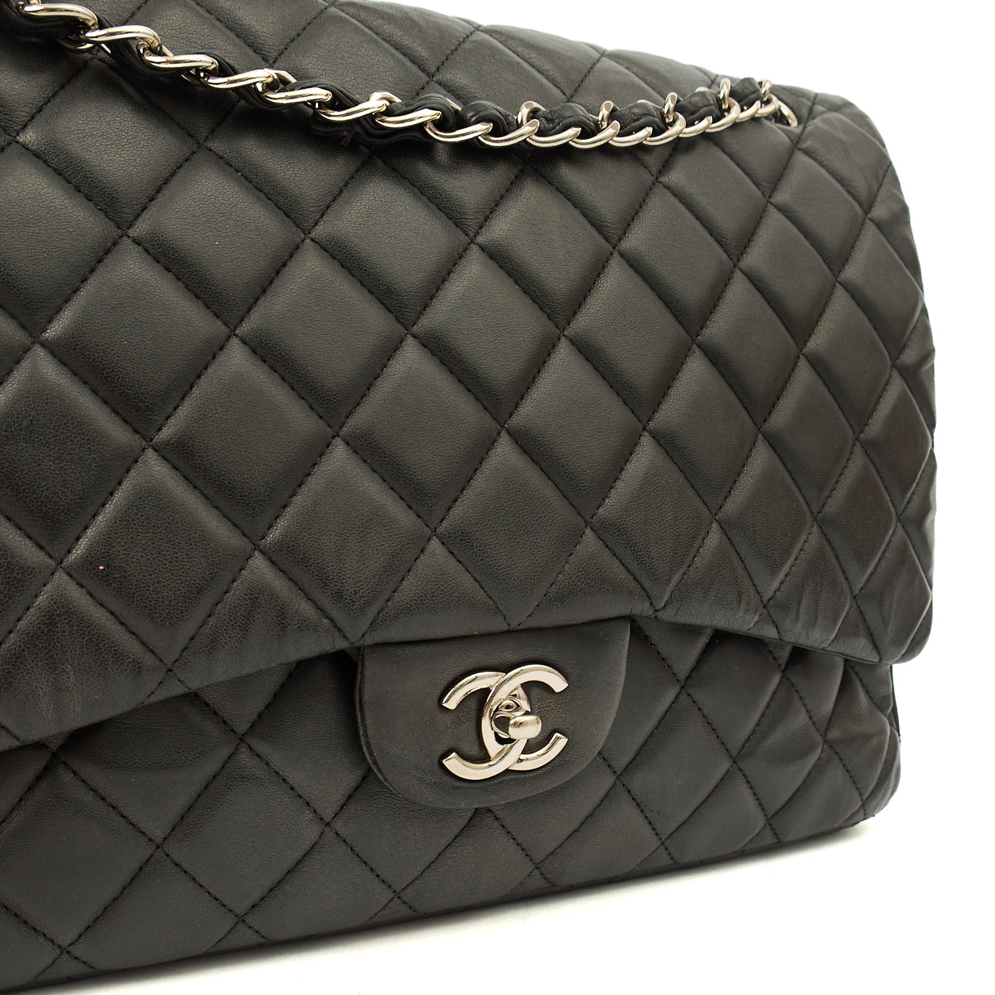 Chanel Shoulder Bag Classic Single Flap - Maxi in Black, Lambskin Leather — Lifestyle View