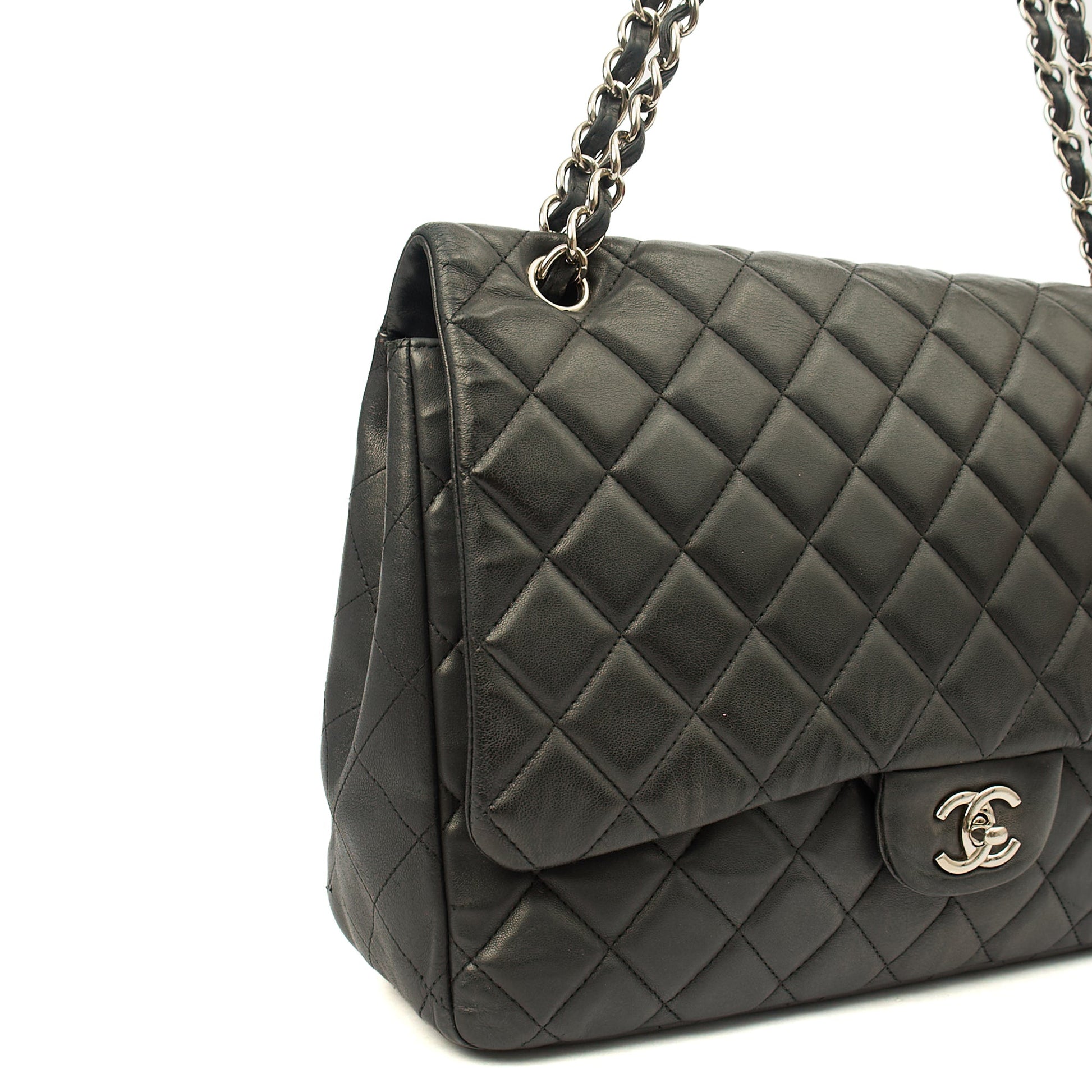 Chanel Shoulder Bag Classic Single Flap - Maxi in Black, Lambskin Leather — Alternate View 7