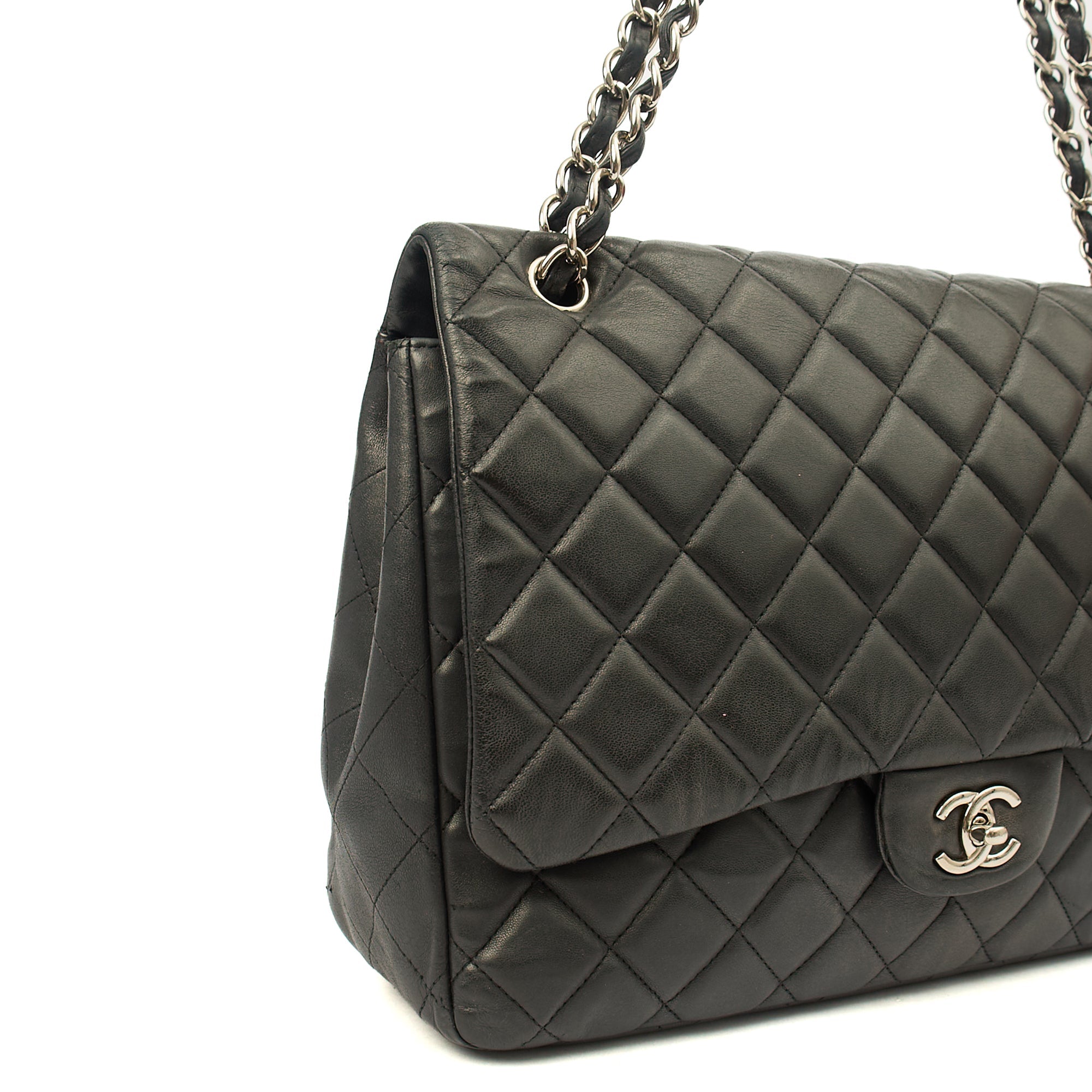 Chanel Shoulder Bag Classic Single Flap - Maxi in Black, Lambskin Leather — Alternate View 7