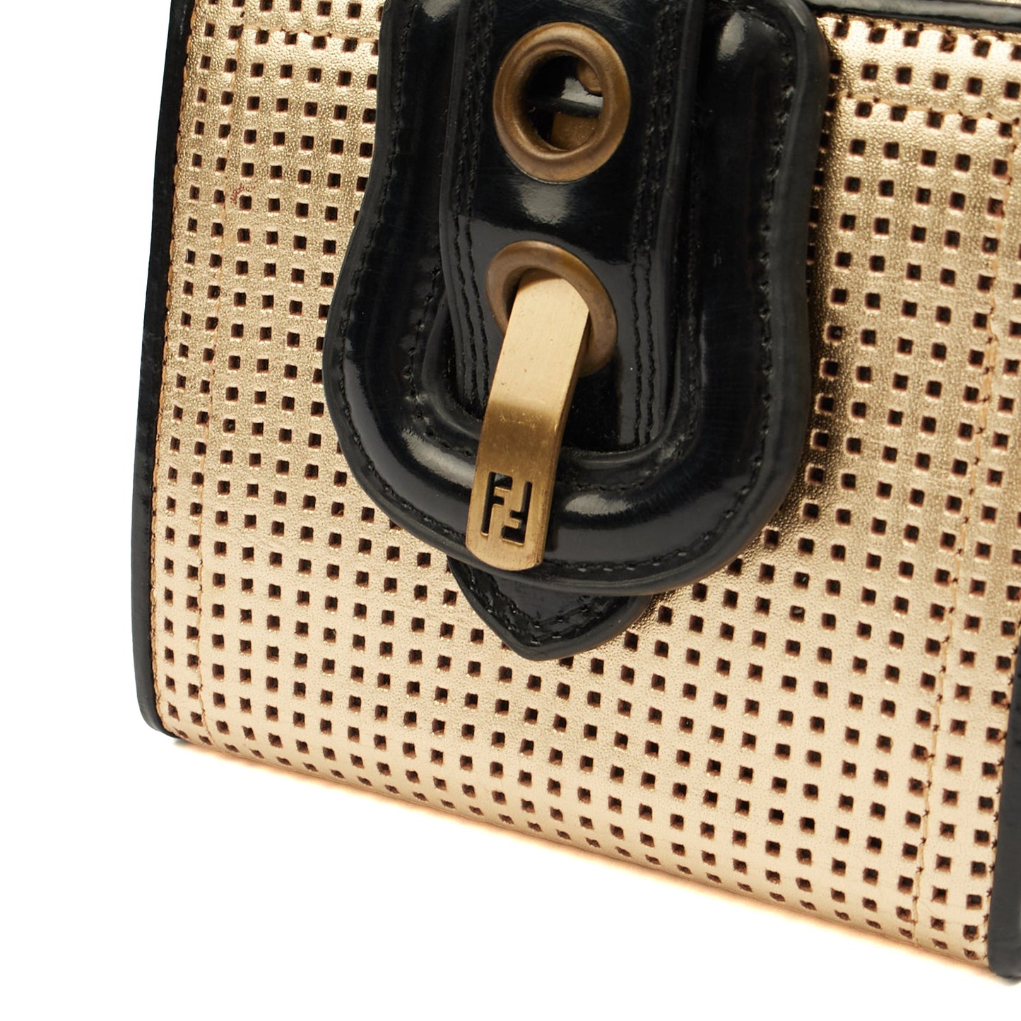 Fendi Wallet B Bag in Metallic, Leather — Detail View