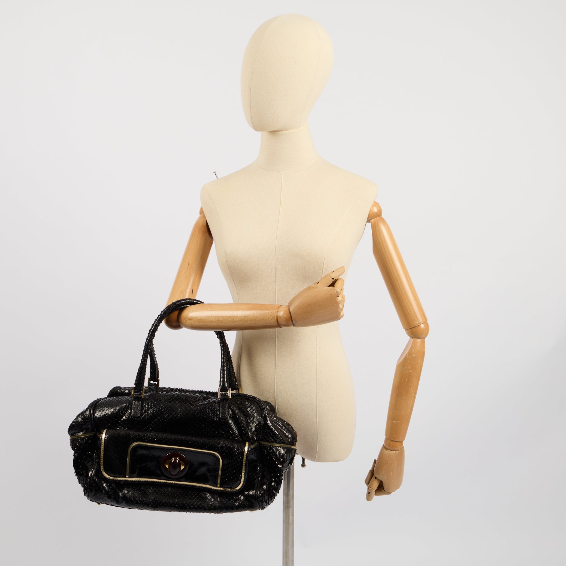 Anya Hindmarch Shoulder Bag Shoulder Bag in Black, Exotic Effect Leather — Side View