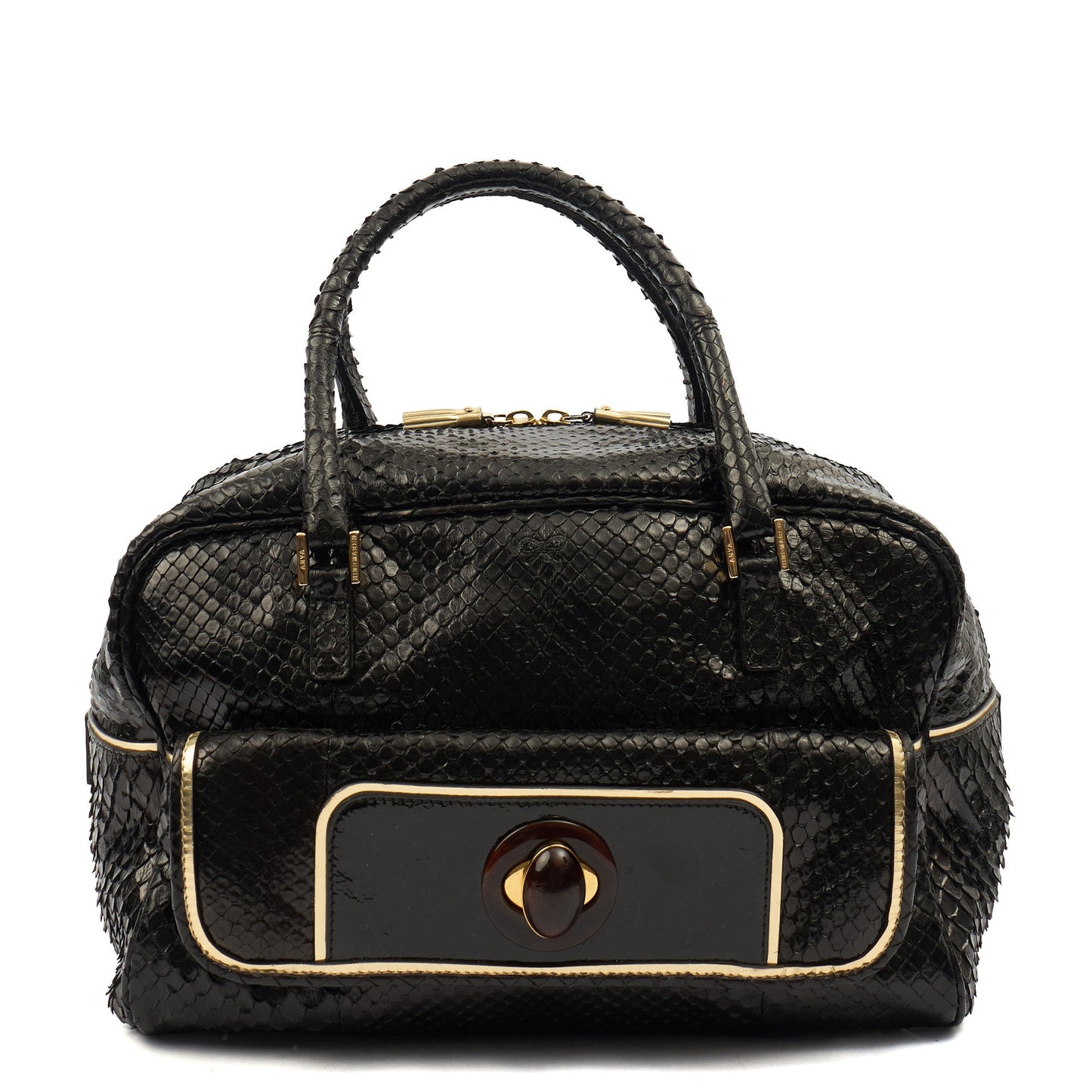 Anya Hindmarch Shoulder Bag Shoulder Bag in Black, Exotic Effect Leather — Front View