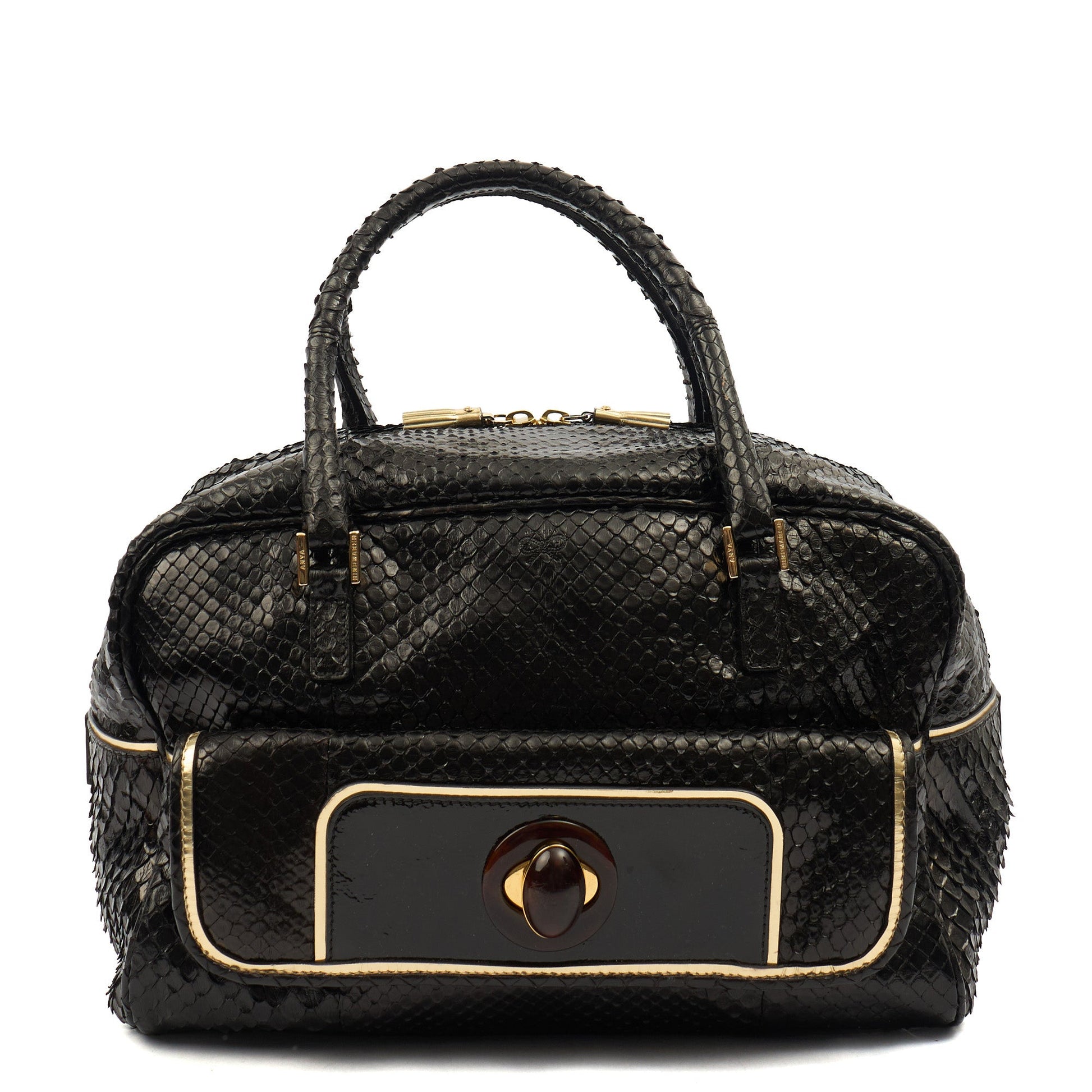 Anya Hindmarch Shoulder Bag Shoulder Bag in Black, Exotic Effect Leather — Front View