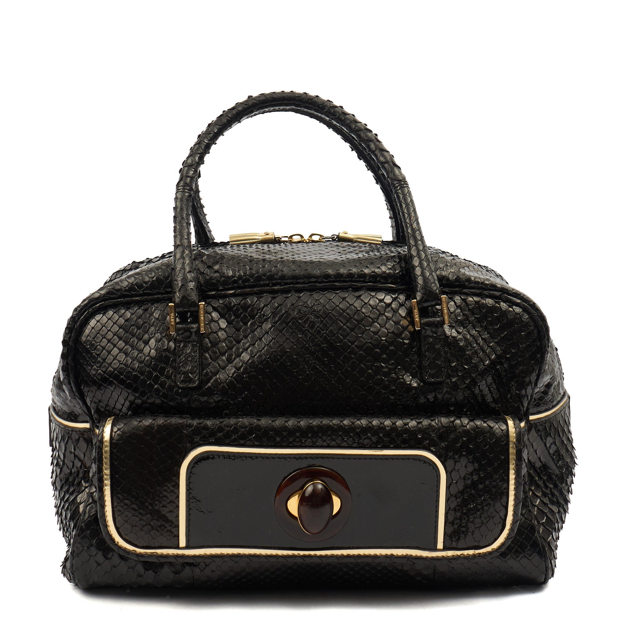 Anya Hindmarch Shoulder Bag Shoulder Bag in Black, Exotic Effect Leather — Front View