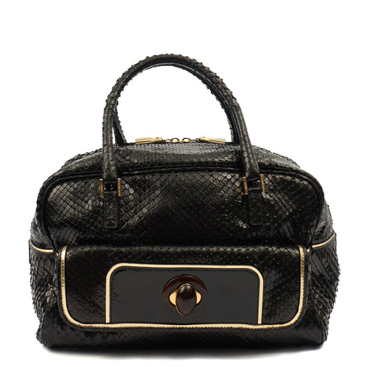 Anya Hindmarch Shoulder Bag Shoulder Bag in Black, Exotic Effect Leather — Front View