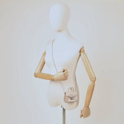 Aspinal of London Mini Bag Mayfair - Mini in Neutral, Exotic Effect Leather — Lifestyle View