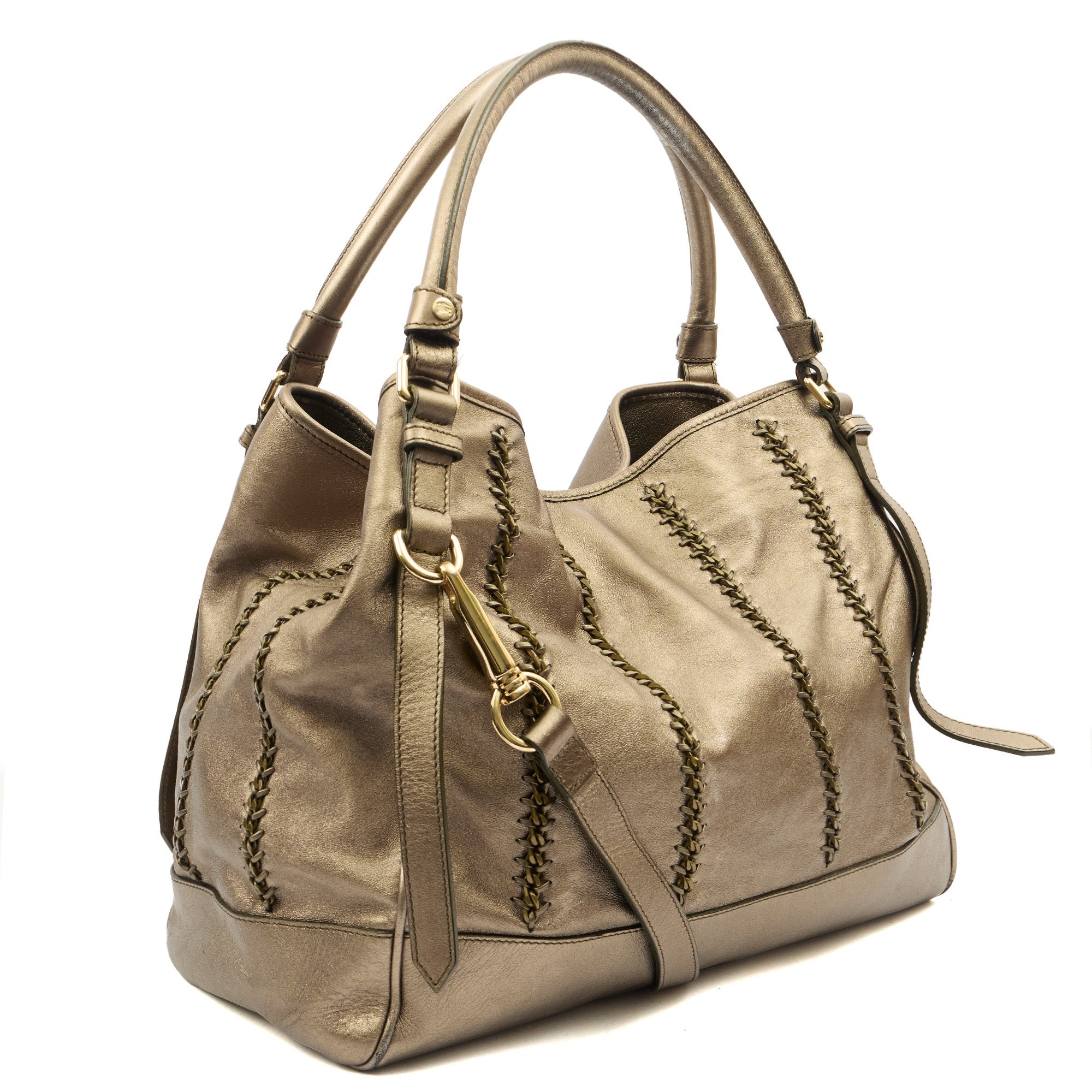 Burberry Tote Shoulder Bag in Metallic, Leather — Side View